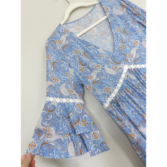 Bohemian Mini Babydoll Dress Flutter Sleeve Womens‎ Size Small Flowy Hippie Chic - Picture 3 of 9